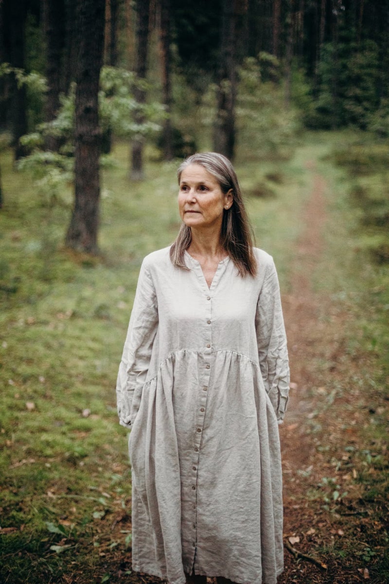 La Petite Alice Linen Dress Birdie with Bishop Sleeves | NuttuLux