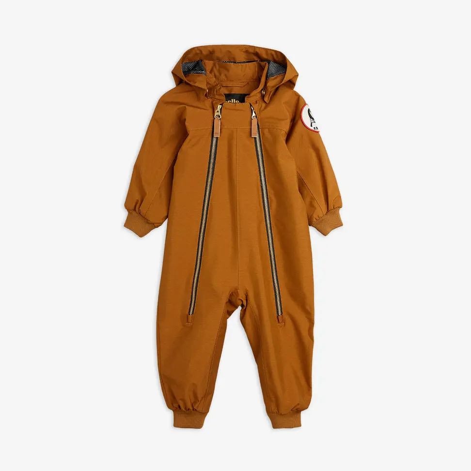 Mini Rodini Penguin Shell Baby Overall-Brown | NuttuLux